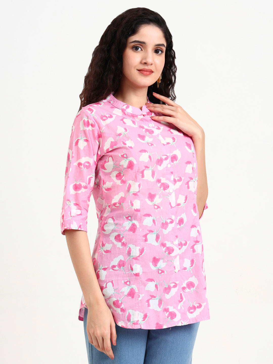 Pink Floral Print Cotton Top