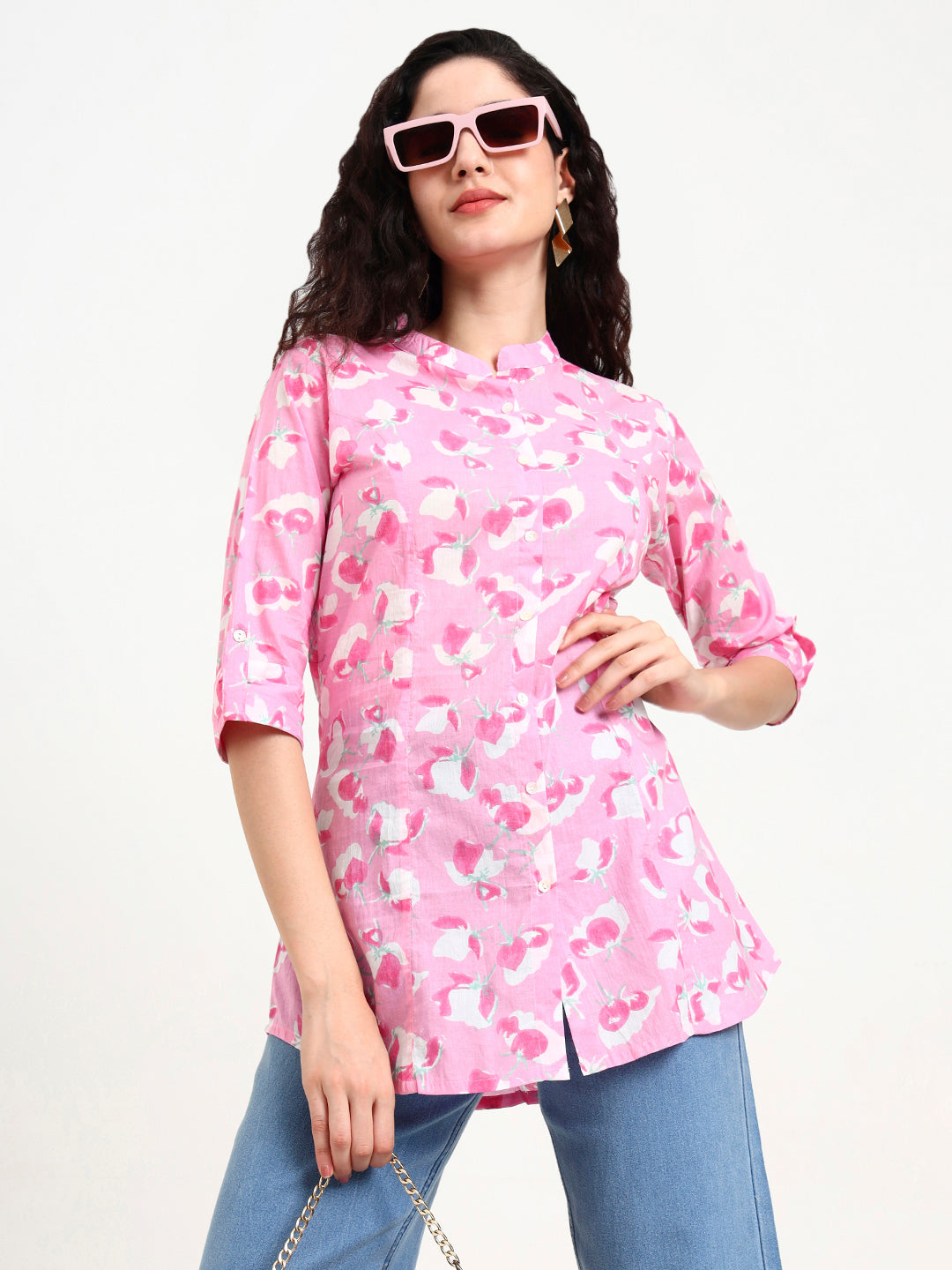 Pink Floral Print Cotton Top