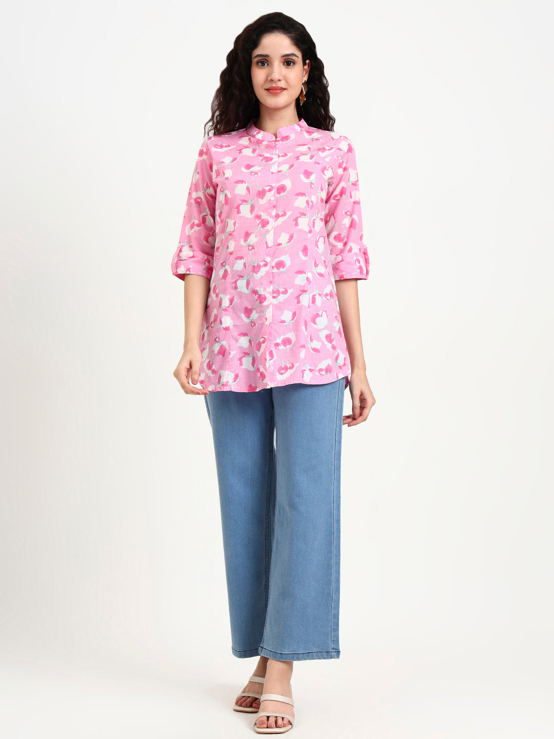 Pink Floral Print Cotton Top
