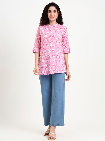 Pink Floral Print Cotton Top