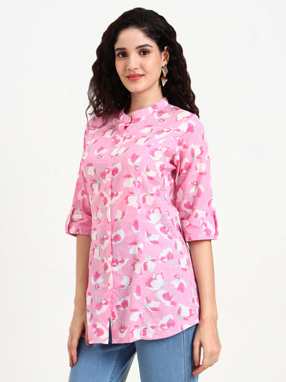 Pink Floral Print Cotton Top