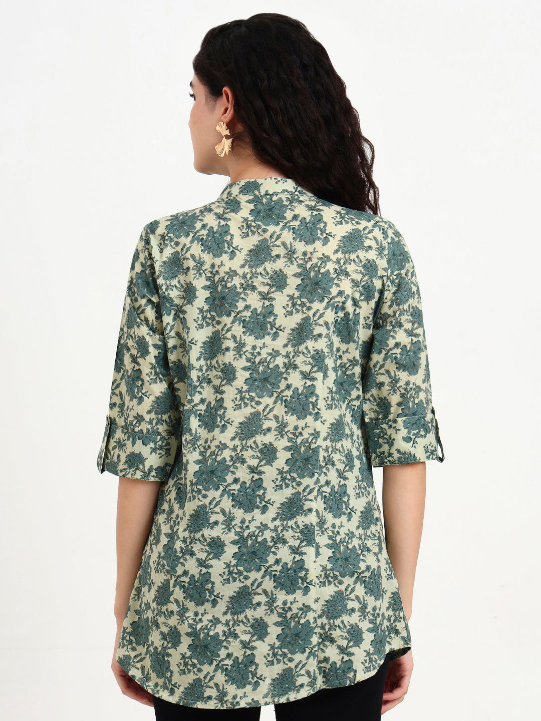 Green Floral Print Cotton Top