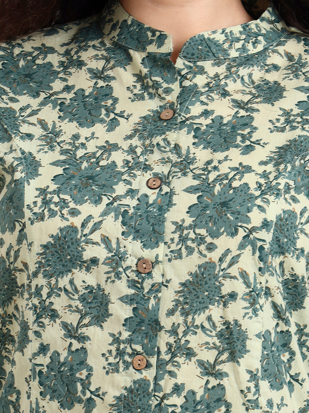Green Floral Print Cotton Top