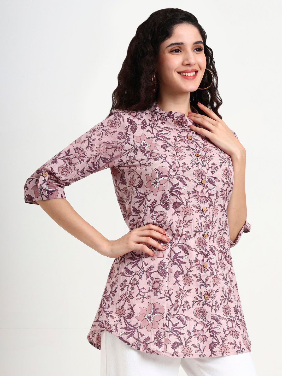 Light Purple Floral Print Cotton Top