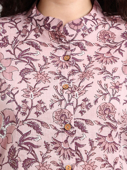 Light Purple Floral Print Cotton Top
