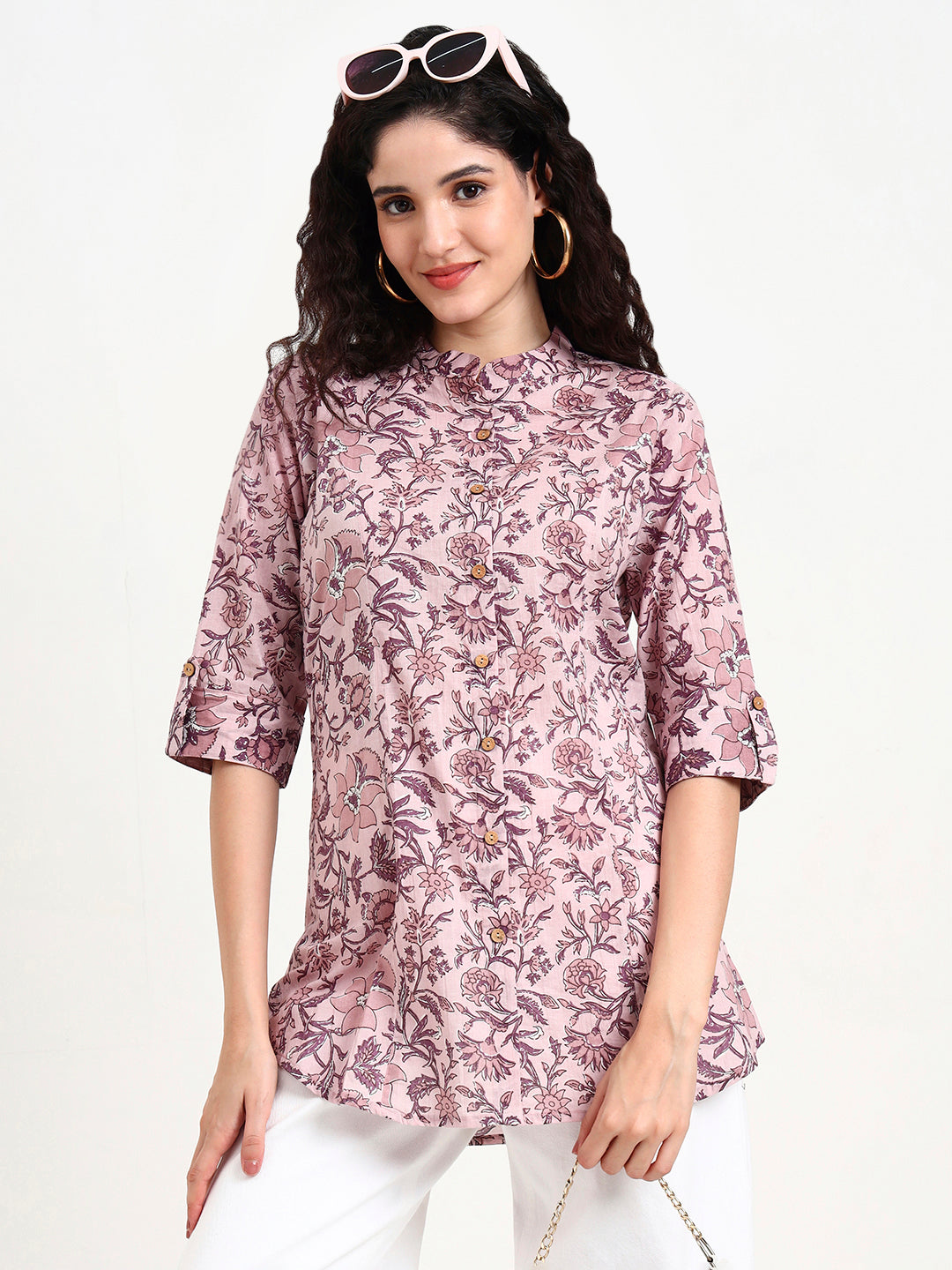Light Purple Floral Print Cotton Top