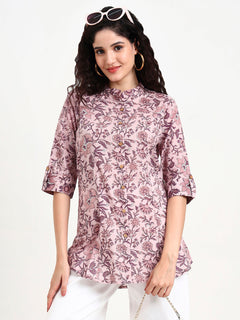 Light Purple Floral Print Cotton Top