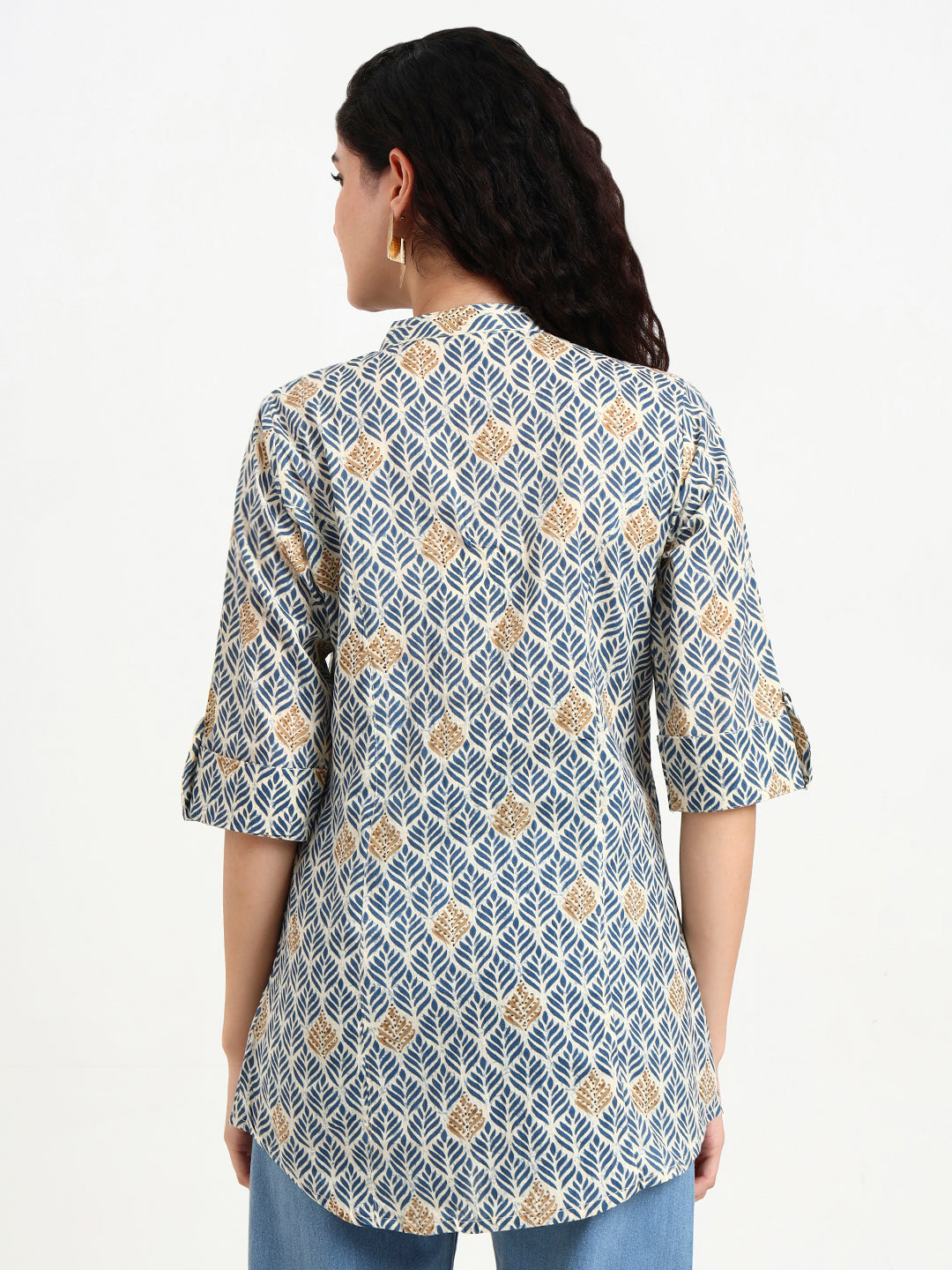 Blue Geometric Printed Cotton Top