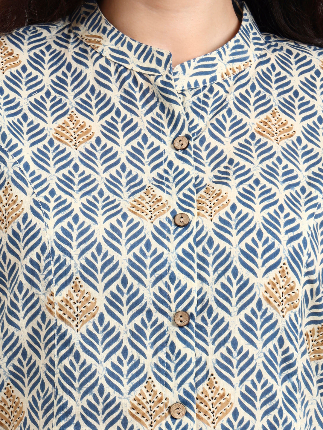 Blue Geometric Printed Cotton Top