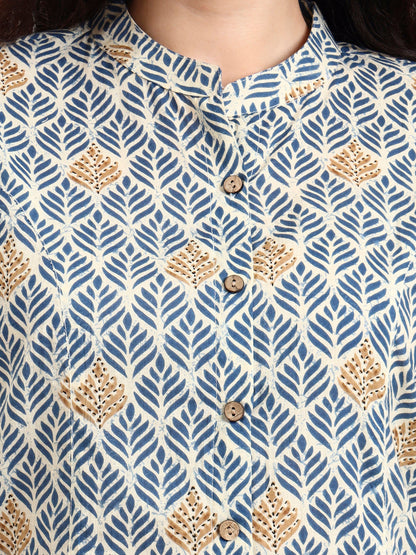 Blue Geometric Printed Cotton Top
