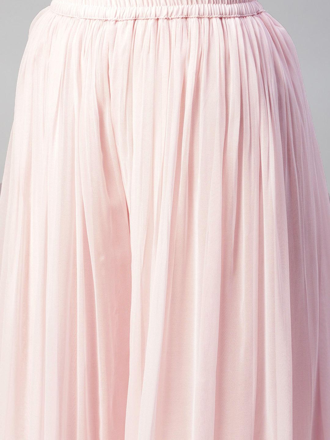  Pure Chicken krai georgette Powder Pink Kurta Palazoo Set with Dupatta - world.com