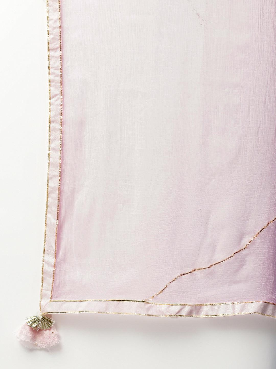  Pure Chicken krai georgette Powder Pink Kurta Palazoo Set with Dupatta - world.com