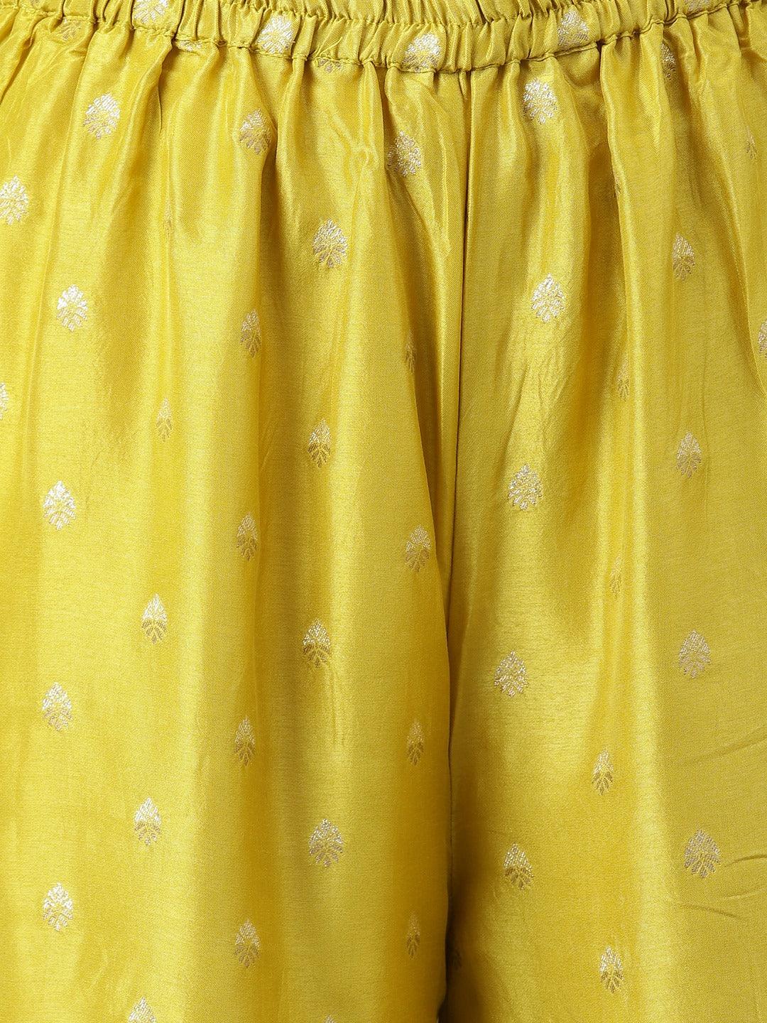  Lemon Yellow Pure Rassion Chenderi Kurta Sharara Set with Dupatta - world.com