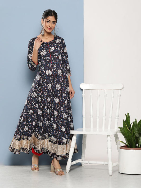  Blue Cotton Anarkali Kurta -  world