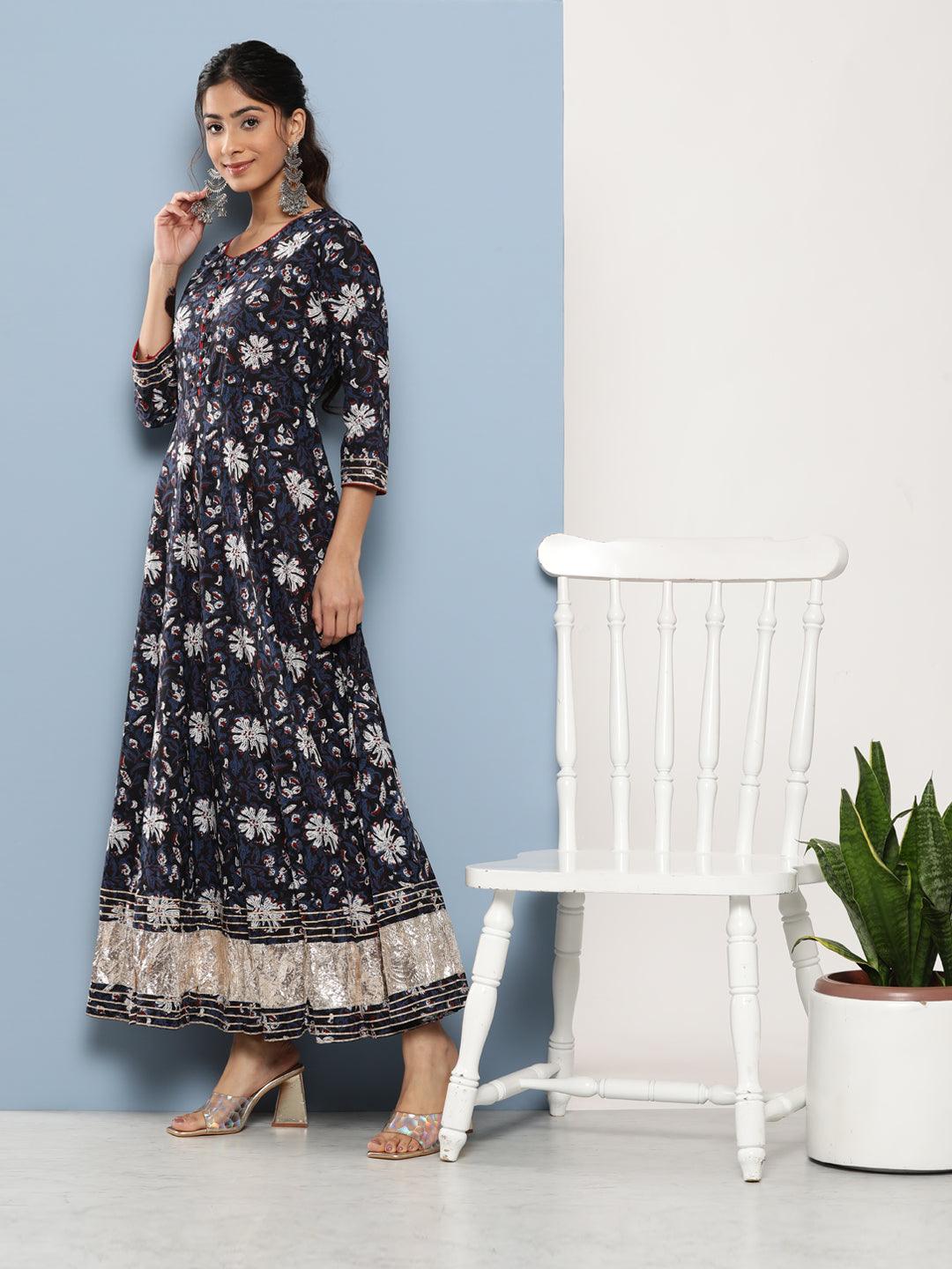  Blue Cotton Anarkali Kurta -  world