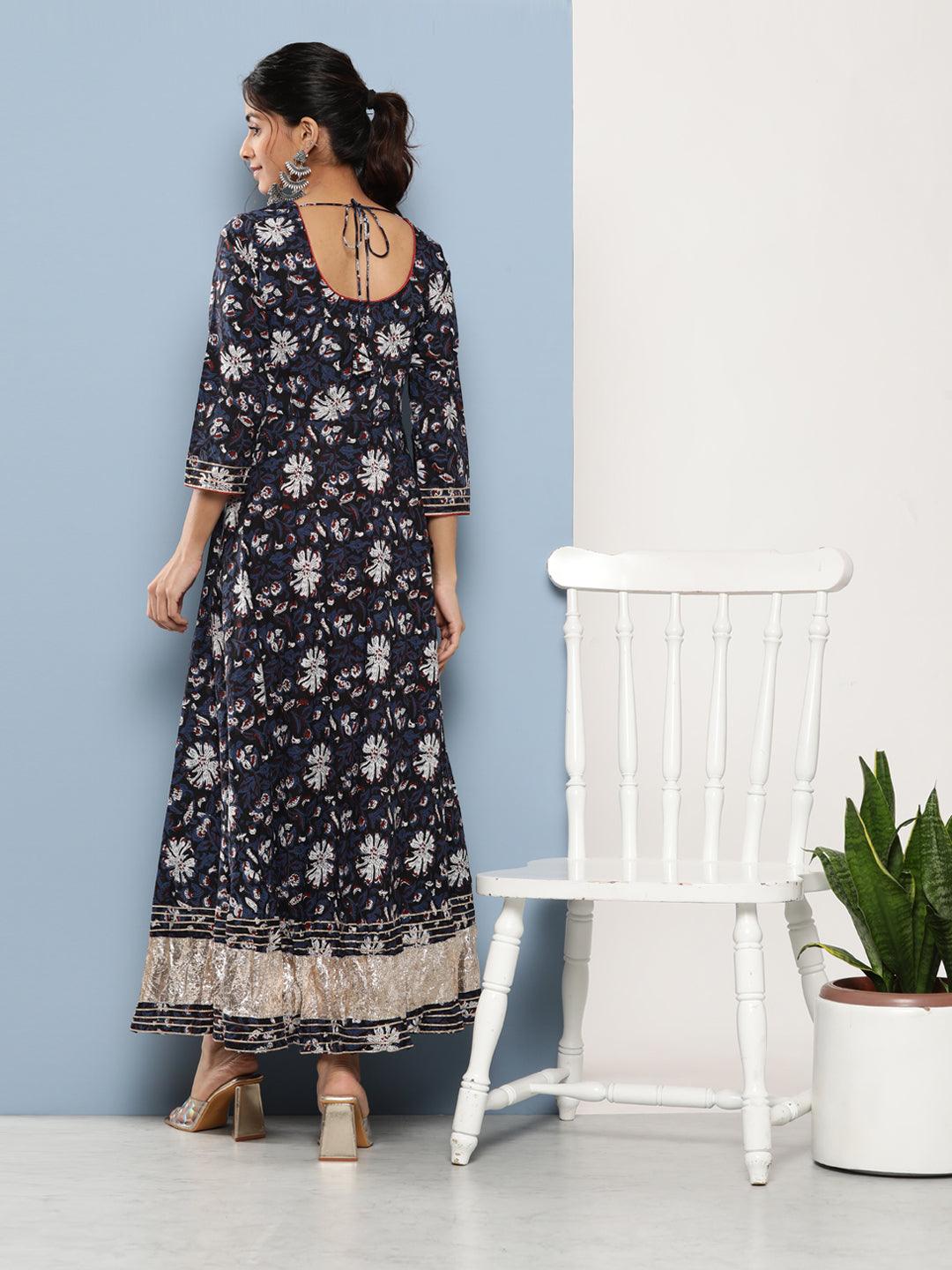  Blue Cotton Anarkali Kurta -  world