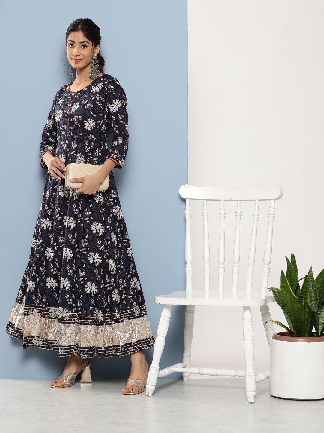  Blue Cotton Anarkali Kurta -  world