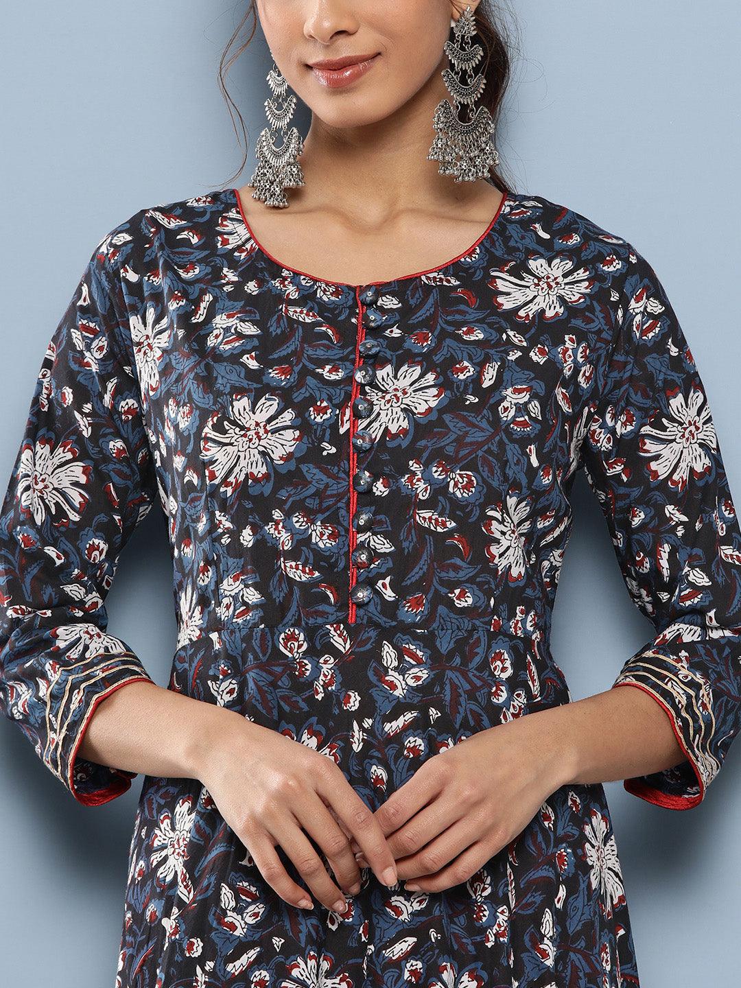  Blue Cotton Anarkali Kurta -  world