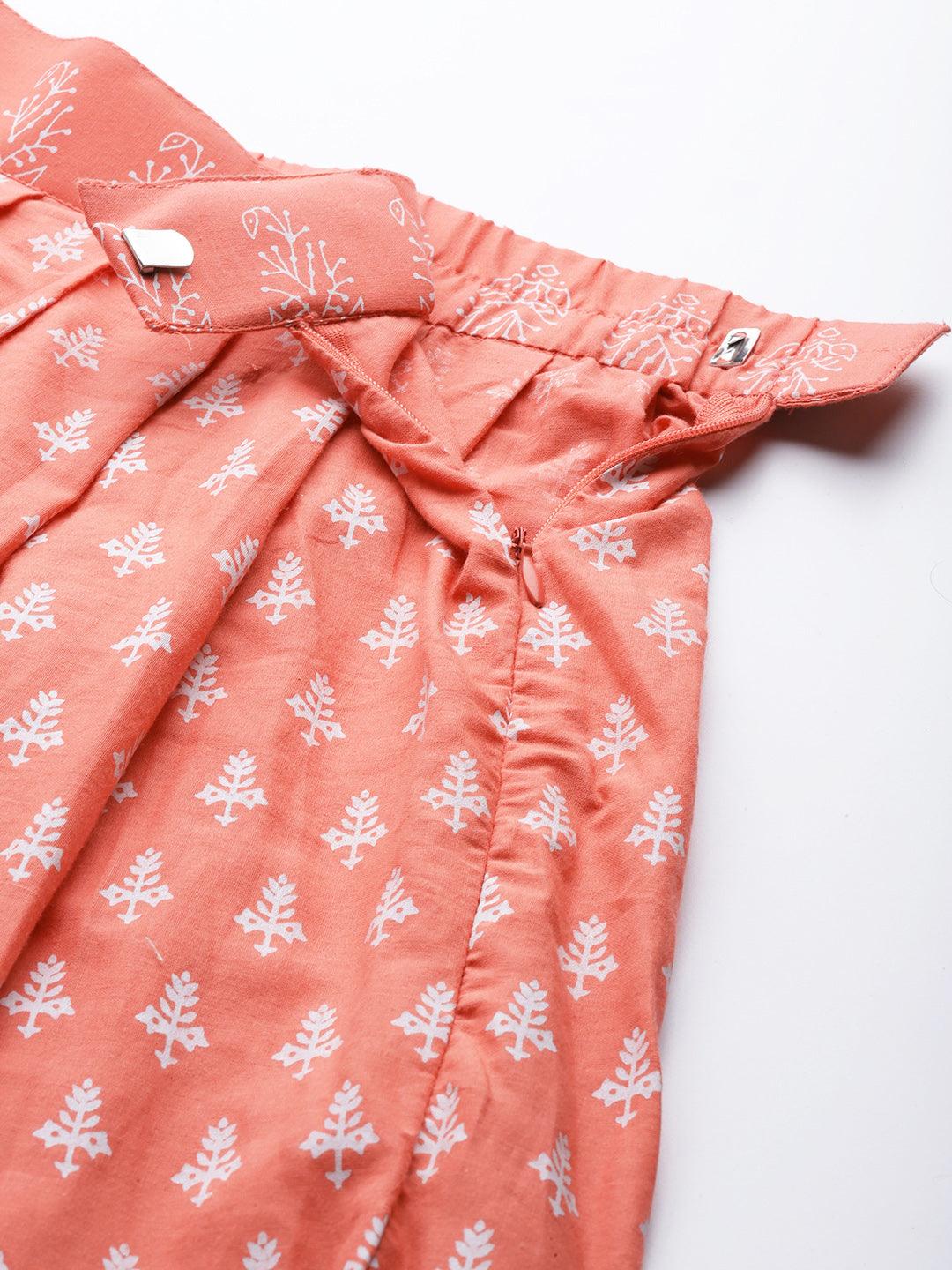 Plus Size Pink Printed Crop Top, lehenga with Dupatta set -  world