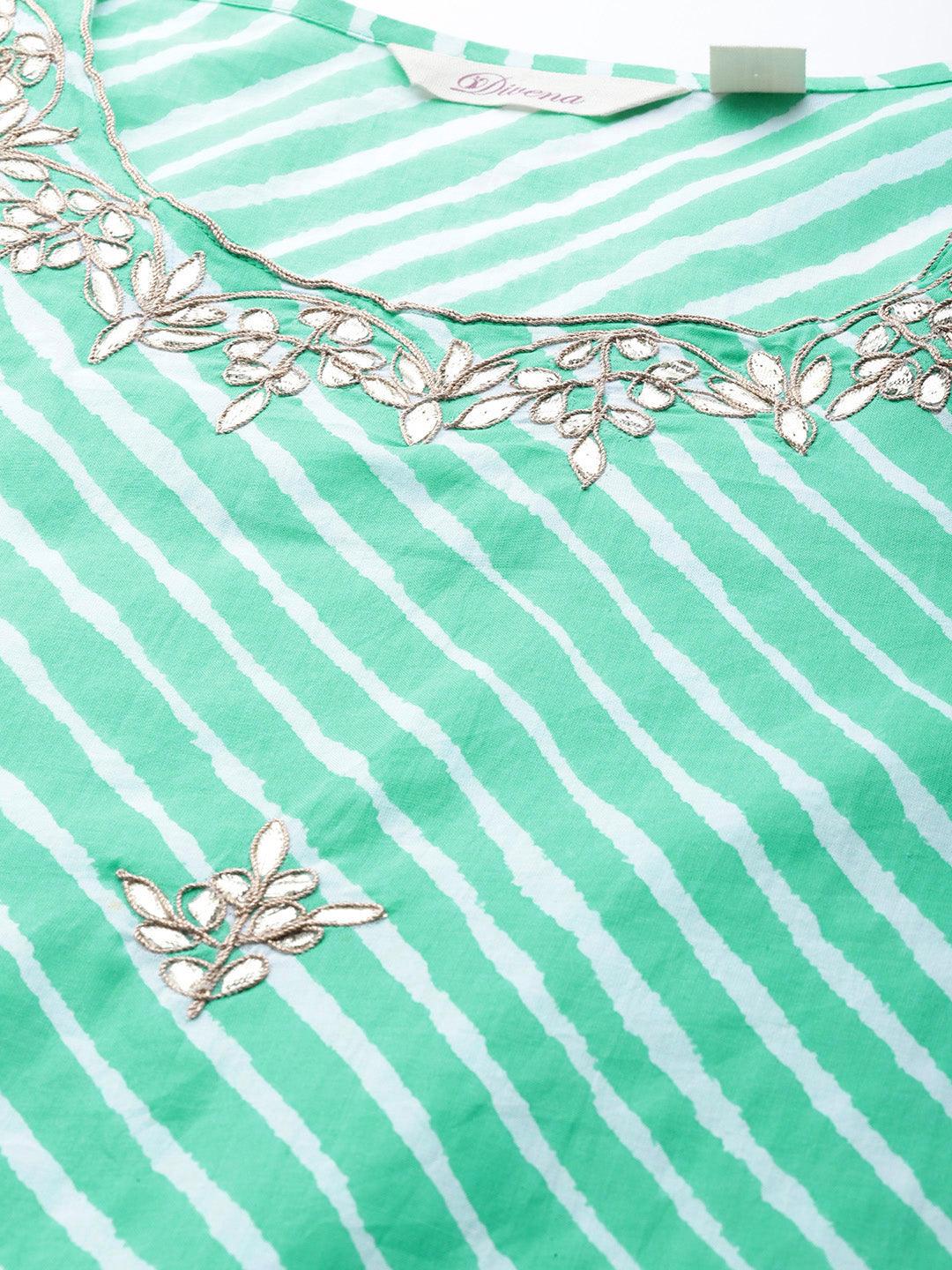 Plus Size Green Leheriya Cotton Gota Patti Straight Kurta -  world