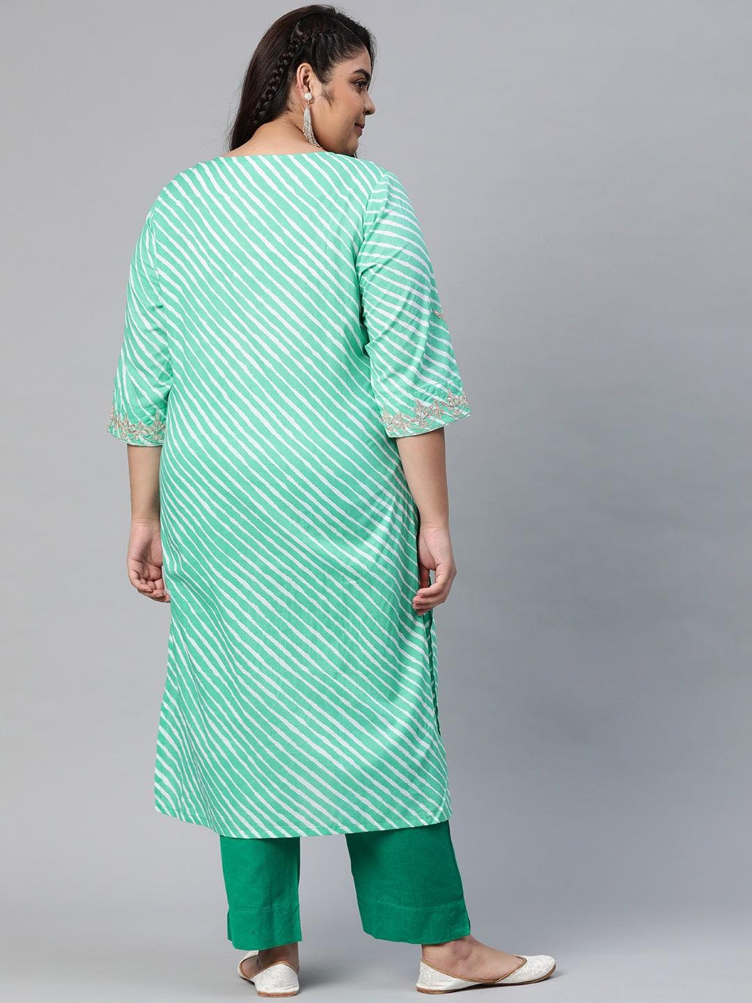 Plus Size Green Leheriya Cotton Gota Patti Straight Kurta -  world