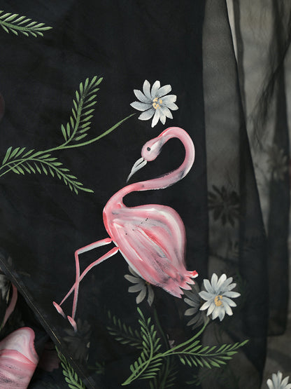 Black Hand painted Organza Saree