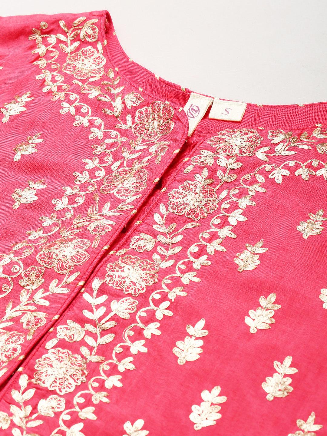  Pink Raw Silk Top with skirt set - world.com
