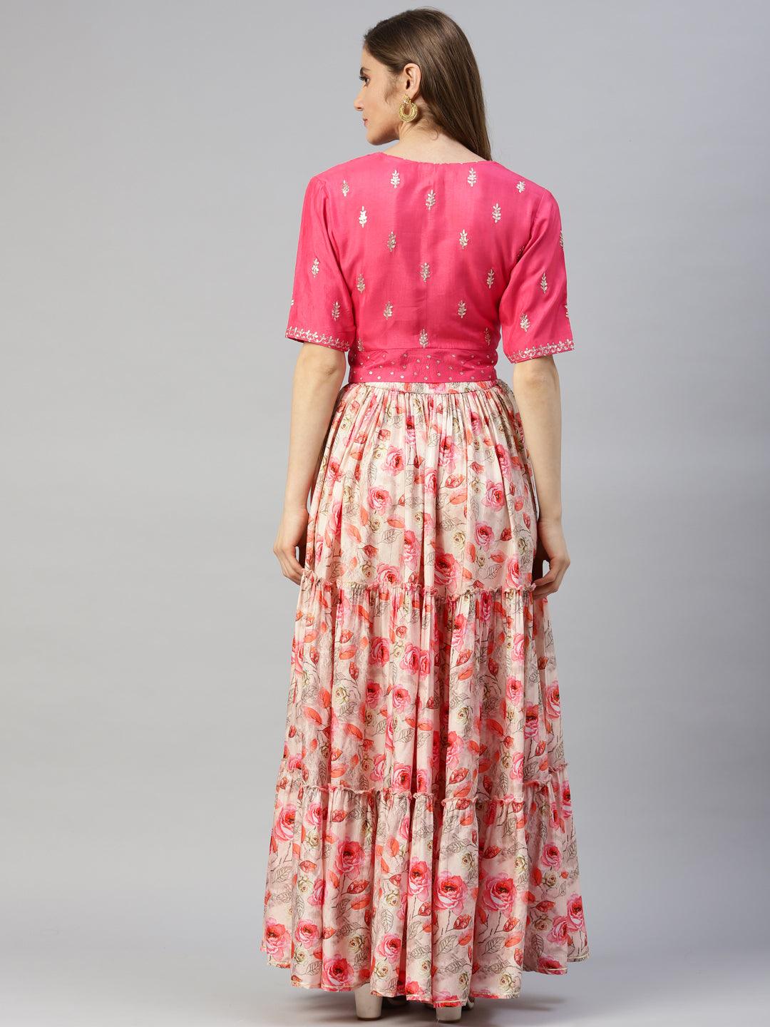  Pink Raw Silk Top with skirt set - world.com