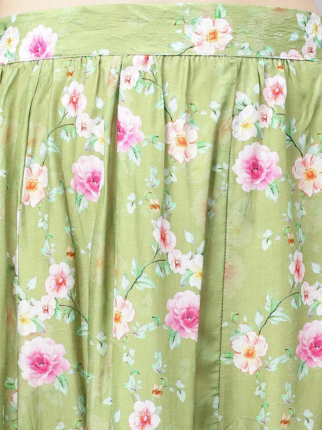  Pink and Green Russian Silk Flared Lehenga Choli Set with Organza Dupatta -  world