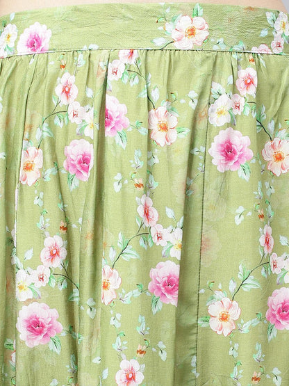  Pink and Green Russian Silk Flared Lehenga Choli Set with Organza Dupatta -  world