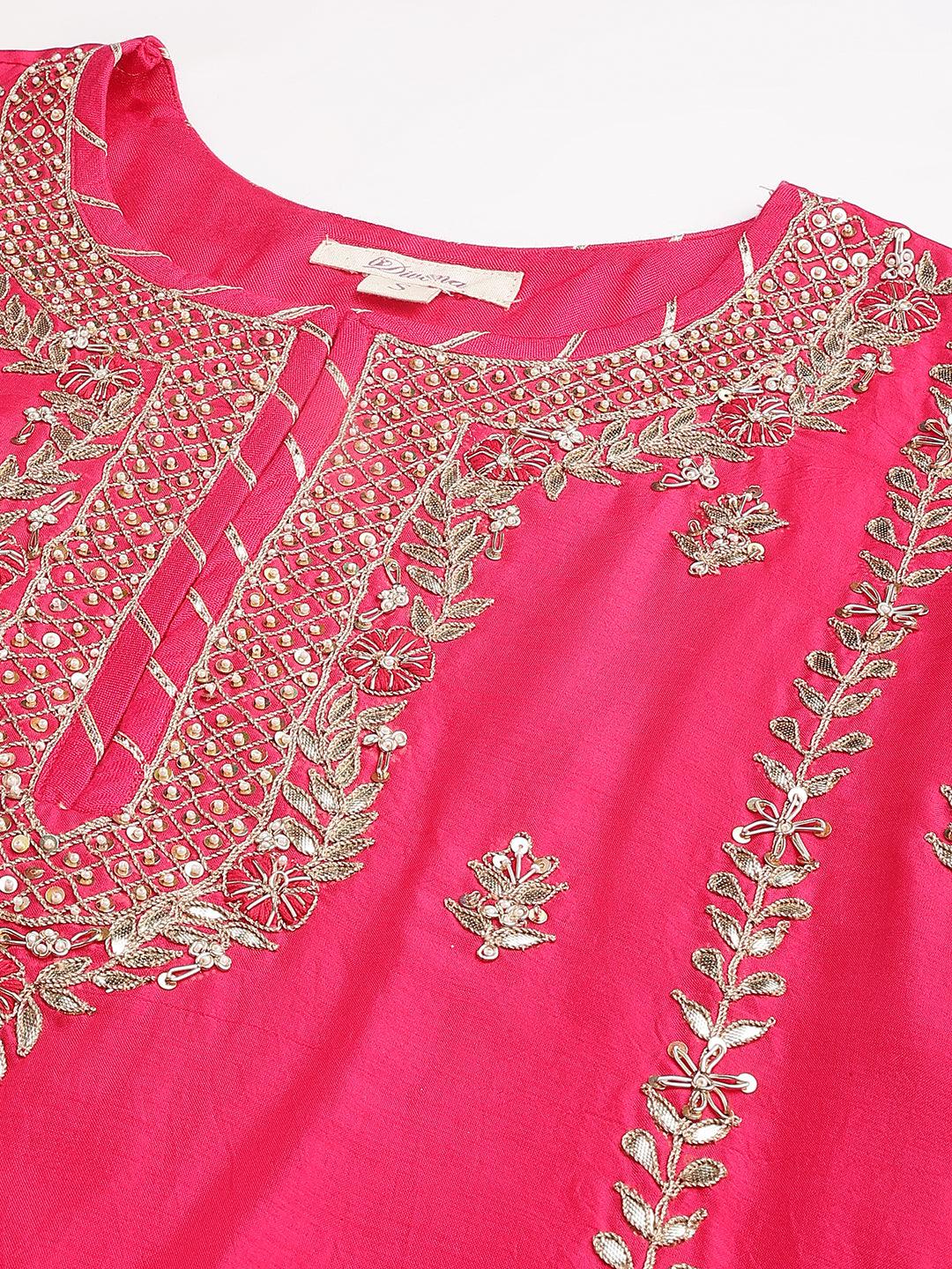  Pink russian silk Hand embroidery Kurta Sharara with Organza dupatta -  world