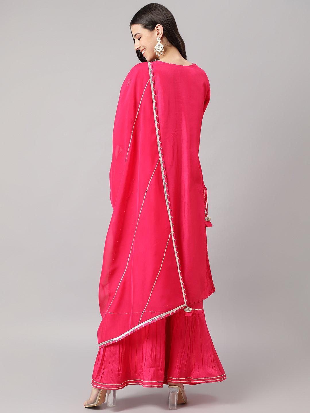  Pink russian silk Hand embroidery Kurta Sharara with Organza dupatta -  world