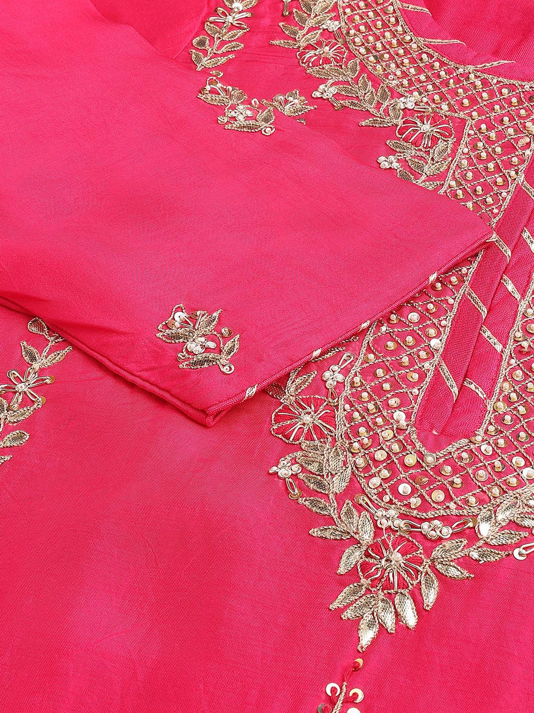  Pink russian silk Hand embroidery Kurta Sharara with Organza dupatta -  world