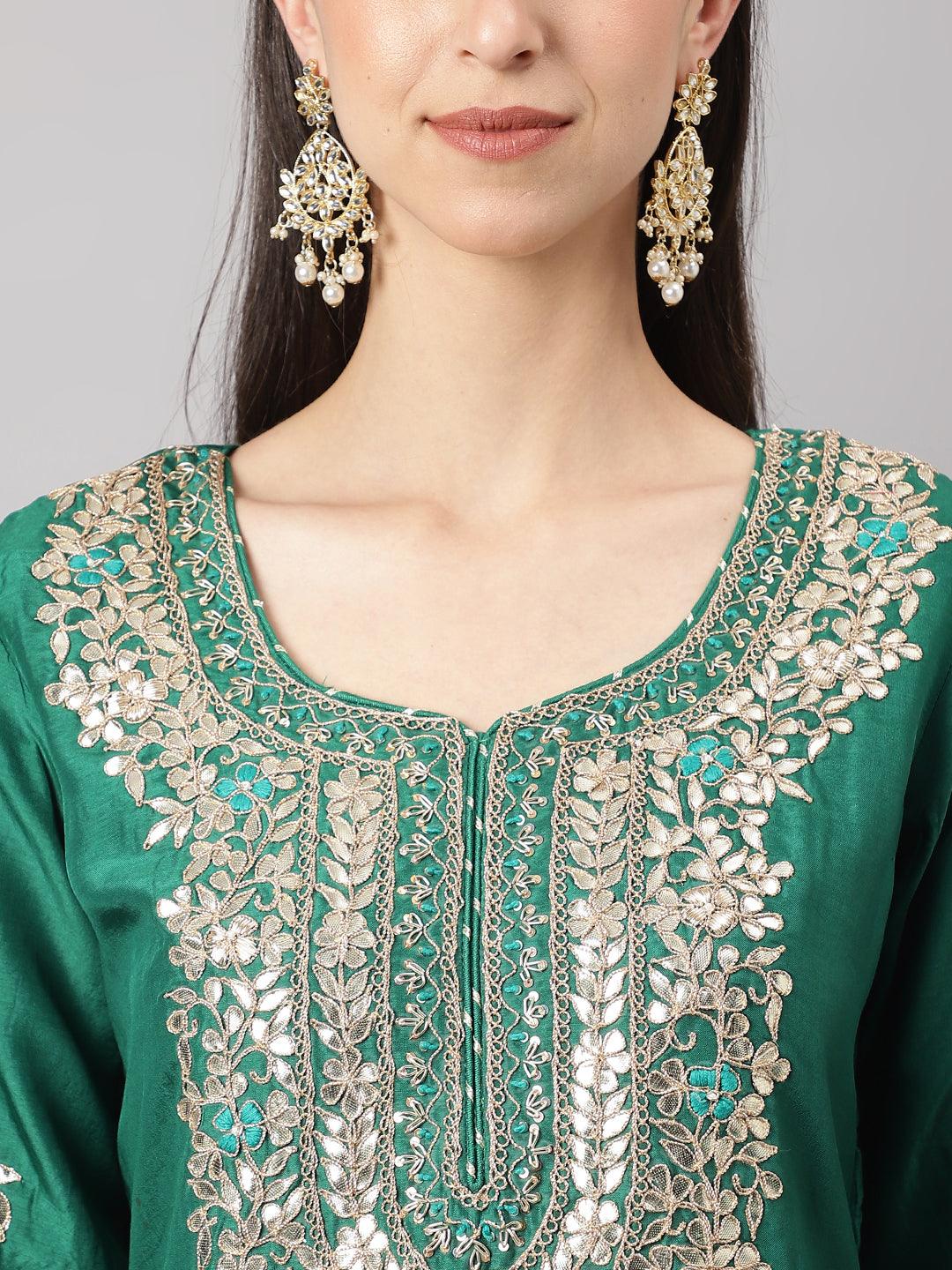  Green uppada silk Hand embroidery Kurta Sharara with Organza dupatta -  world