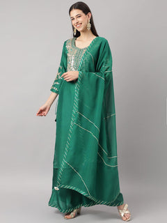 Green uppada silk Hand embroidery Kurta Sharara with Organza dupatta