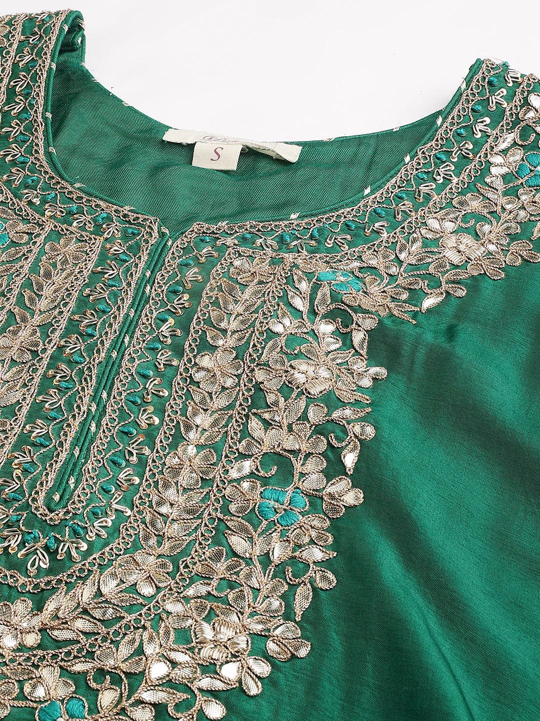  Green uppada silk Hand embroidery Kurta Sharara with Organza dupatta -  world