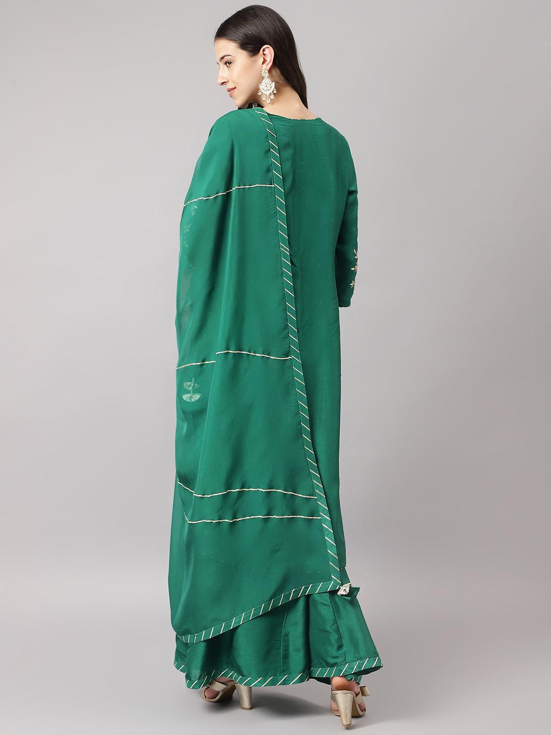  Green uppada silk Hand embroidery Kurta Sharara with Organza dupatta -  world