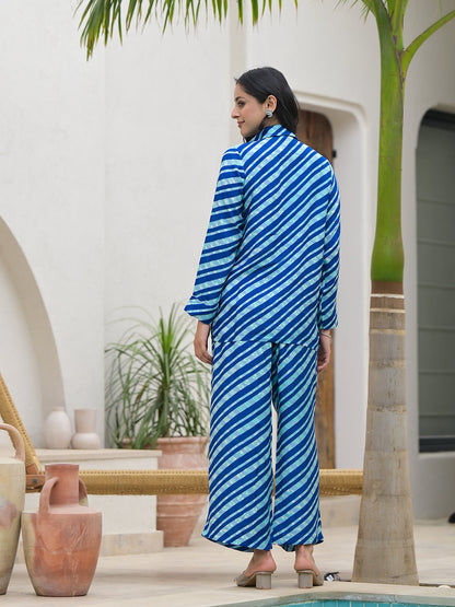 Blue Stripes Shirt With Trousers Co-Ords