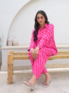 Pink Striped Shirt With Trousers Co-Ords