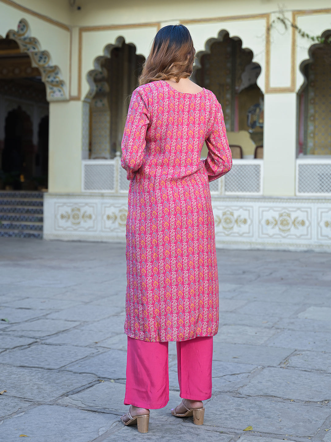 Pink Floral Printed Muslin Straight Kurta Pant with Dupatta