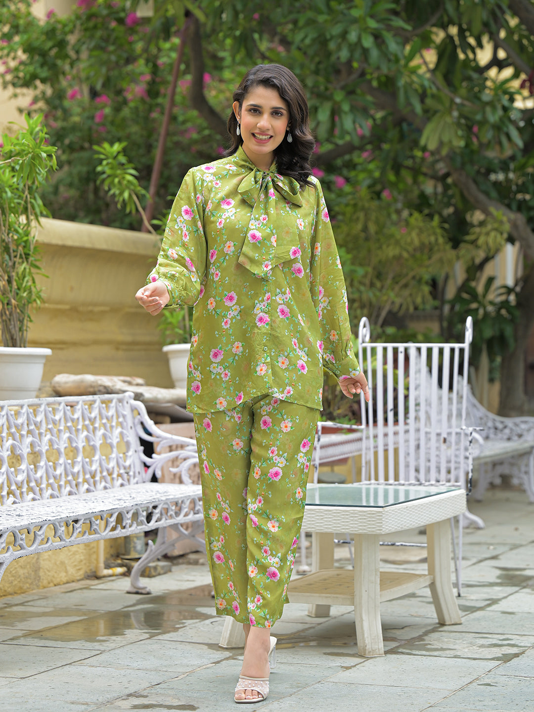Muslin Green Printed Co-ords Sets