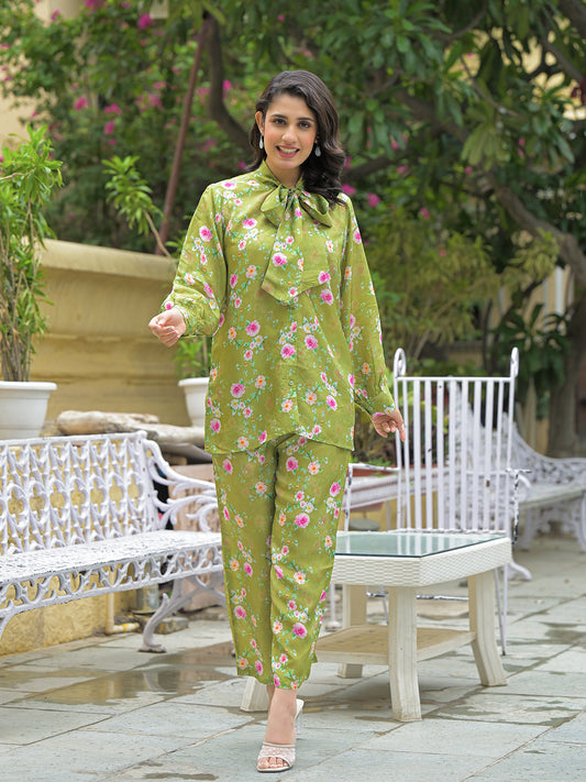 Muslin Green Printed Co-ords Sets