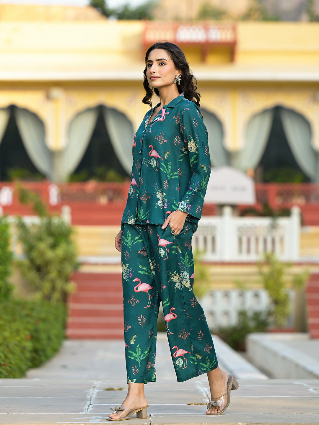 Green Floral Printed Muslin Co-ord Set