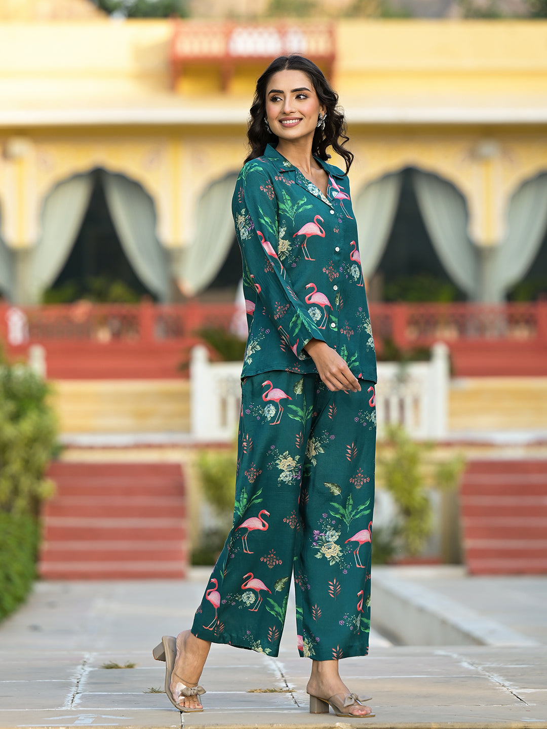 Green Floral Printed Muslin Co-ord Set