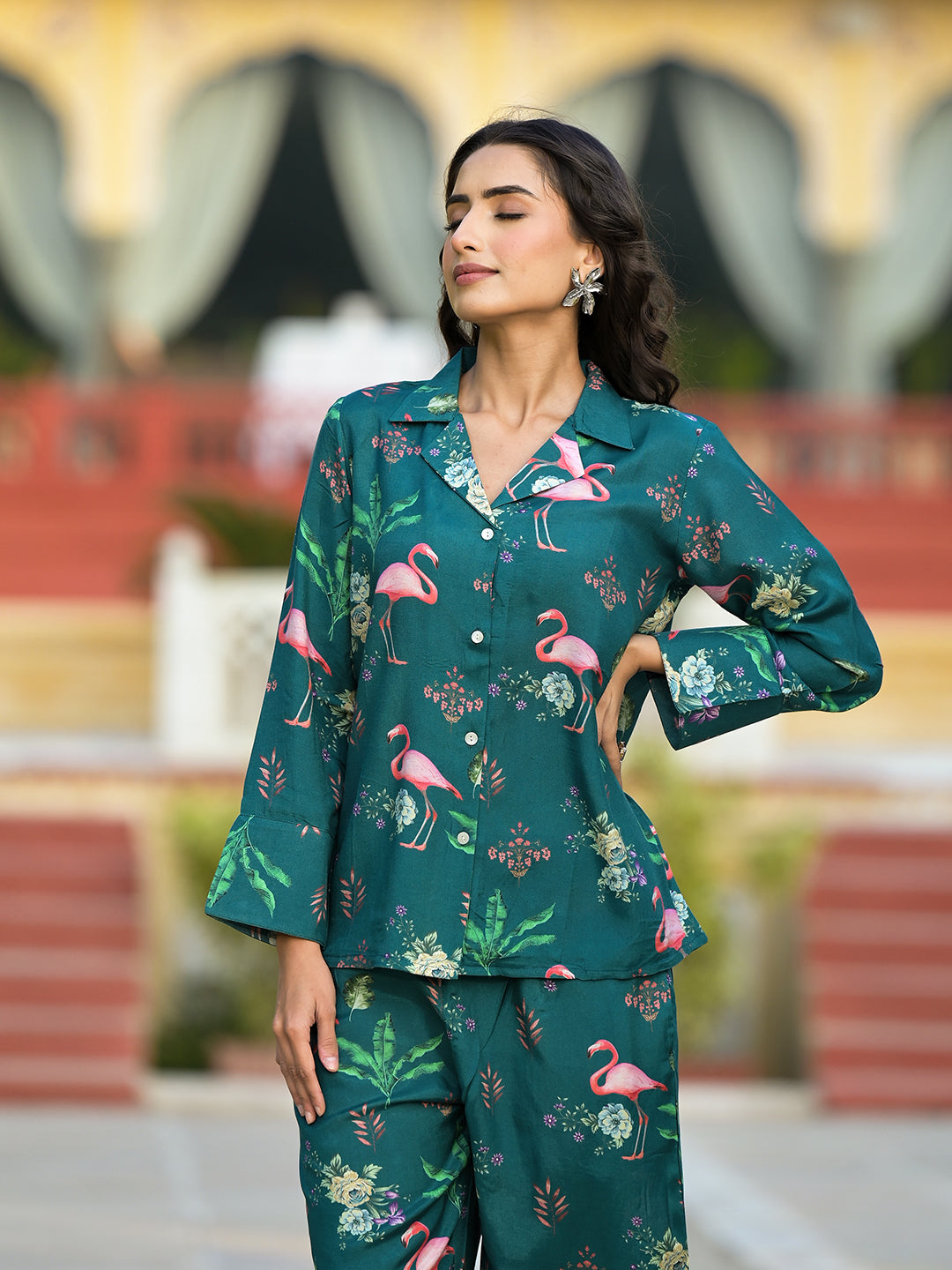 Green Floral Printed Muslin Co-ord Set