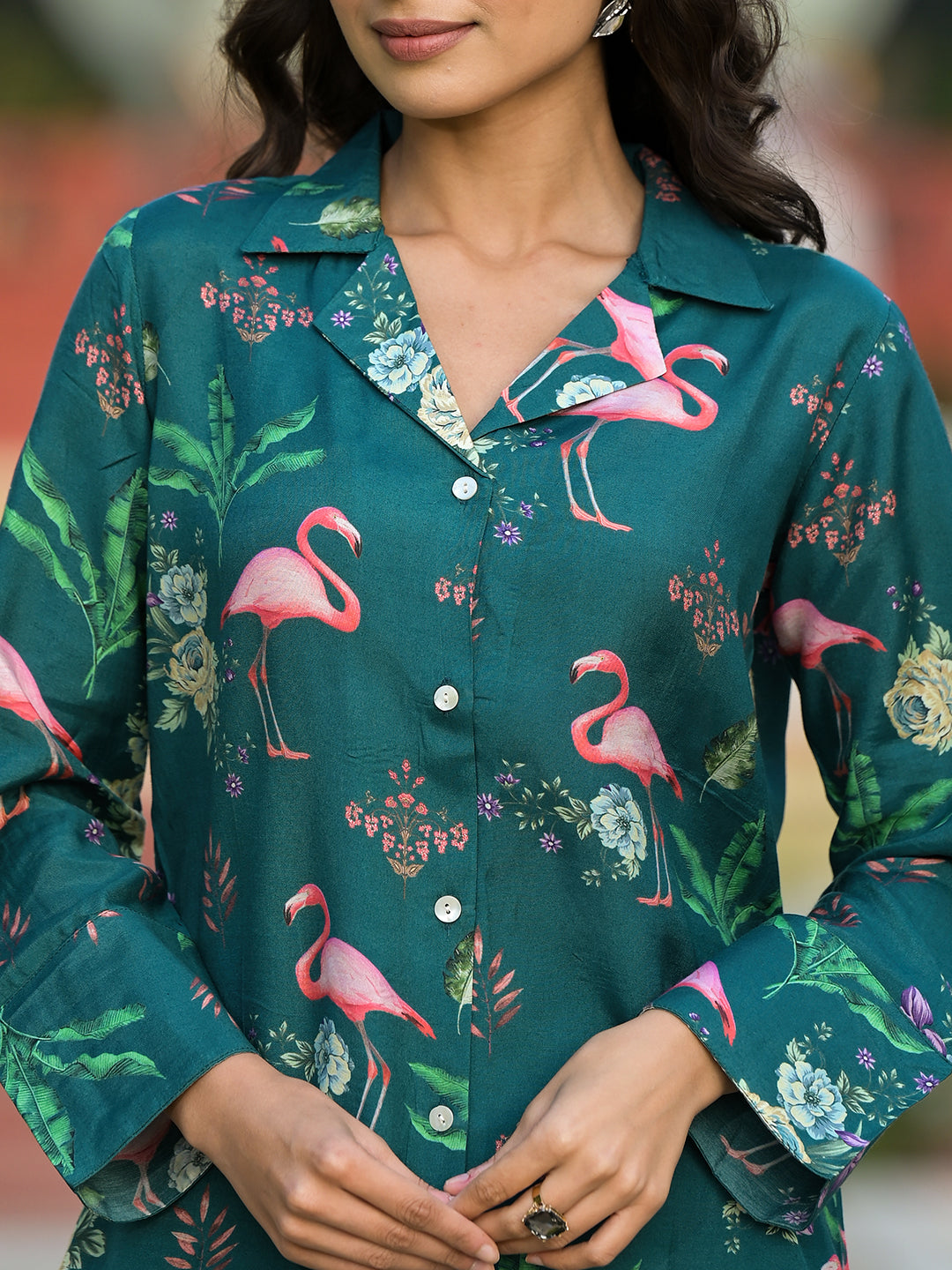 Green Floral Printed Muslin Co-ord Set