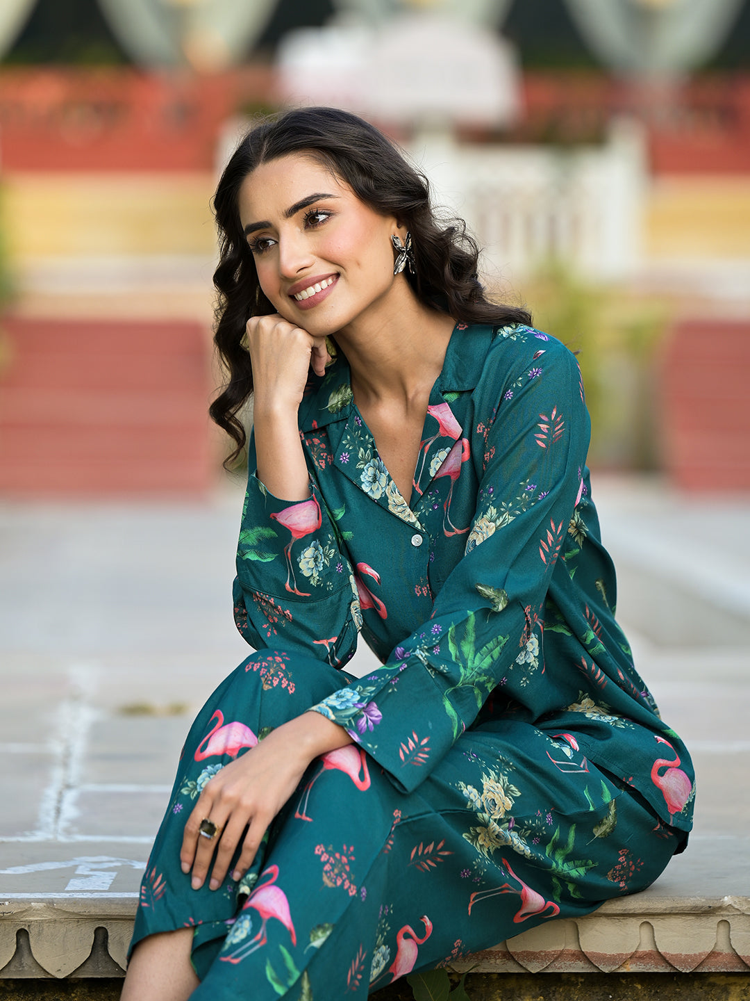 Green Floral Printed Muslin Co-ord Set