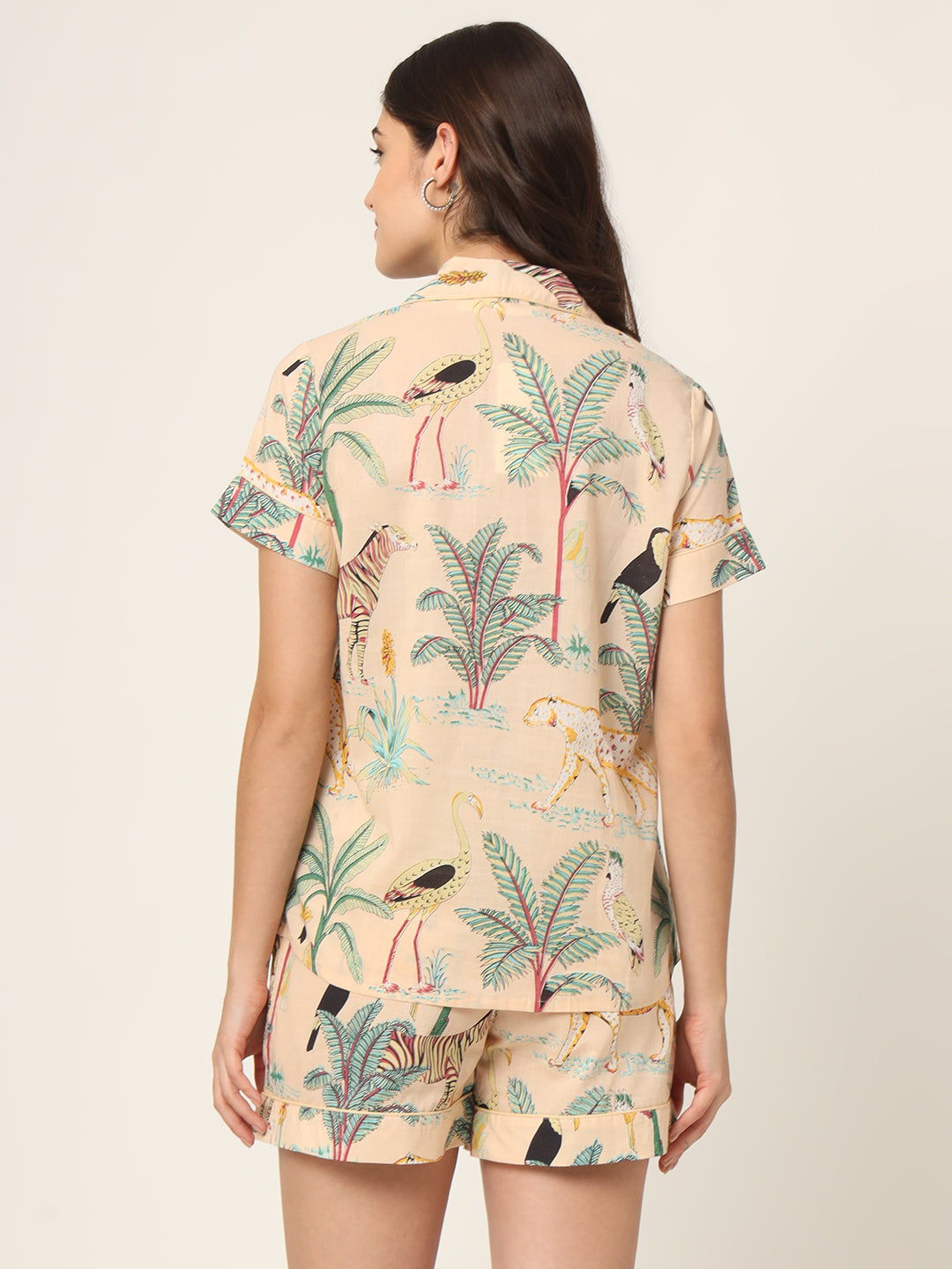 Cream Floral Print Pure Cotton Regular Night Suit