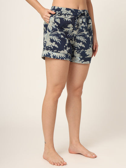 Navy Blue Printed Pure Cotton Regular Night Suit
