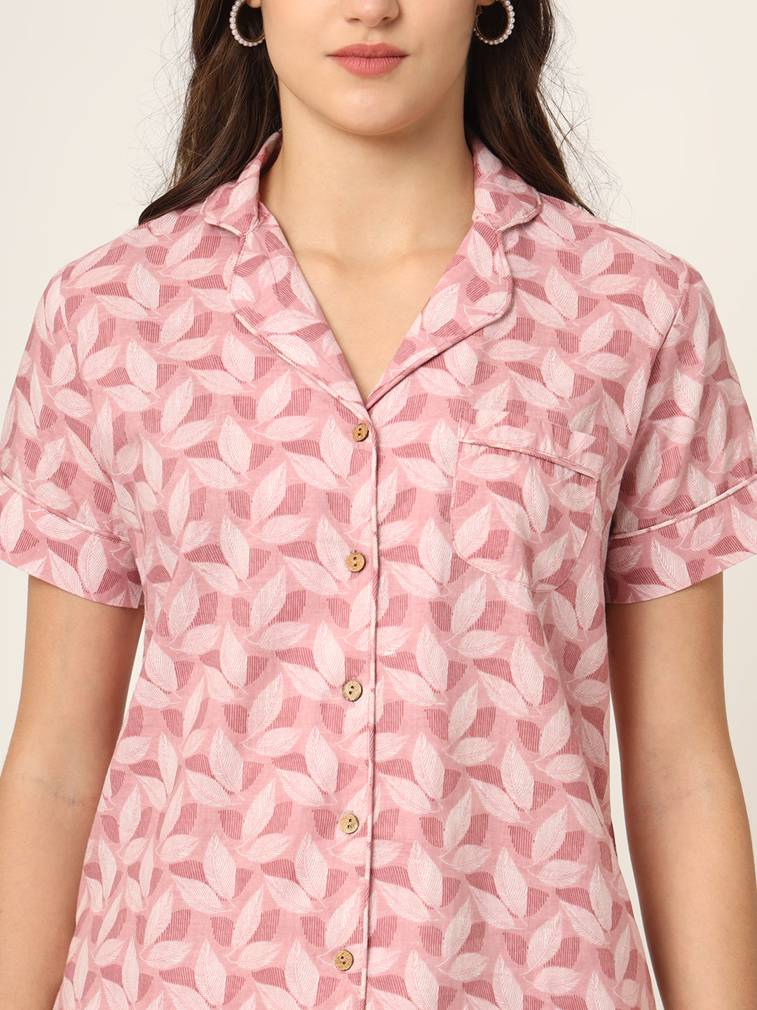 Pink Printed Pure Cotton Regular Night Suit